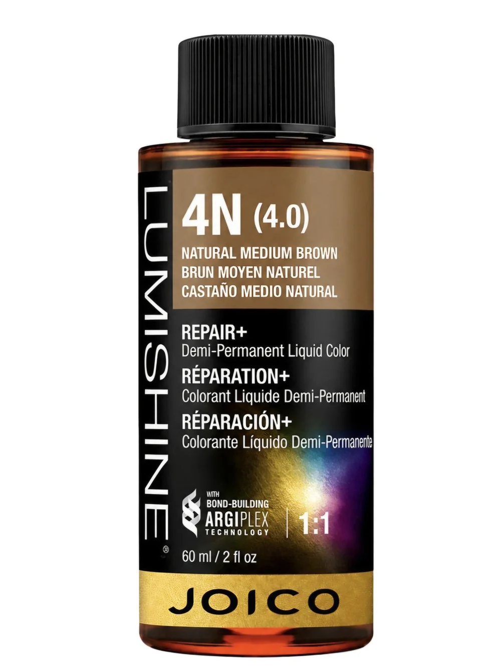 Joico LumiShine 4N demi-permanent liquid hair color (4N Natural Medium Brown).